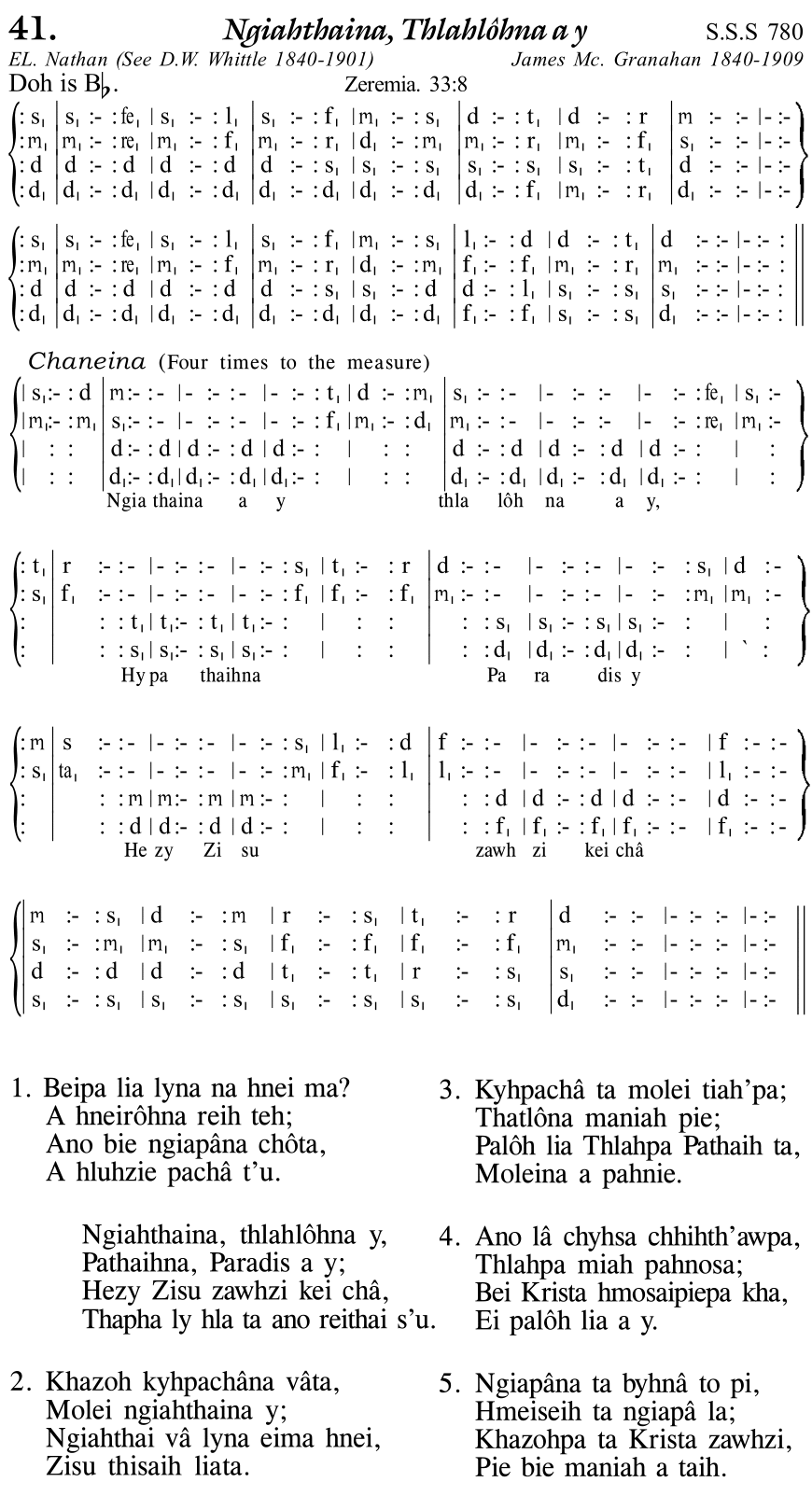 Hymn 41, “Ngiahthaina, Thlahlôhna a y”, Edition 11