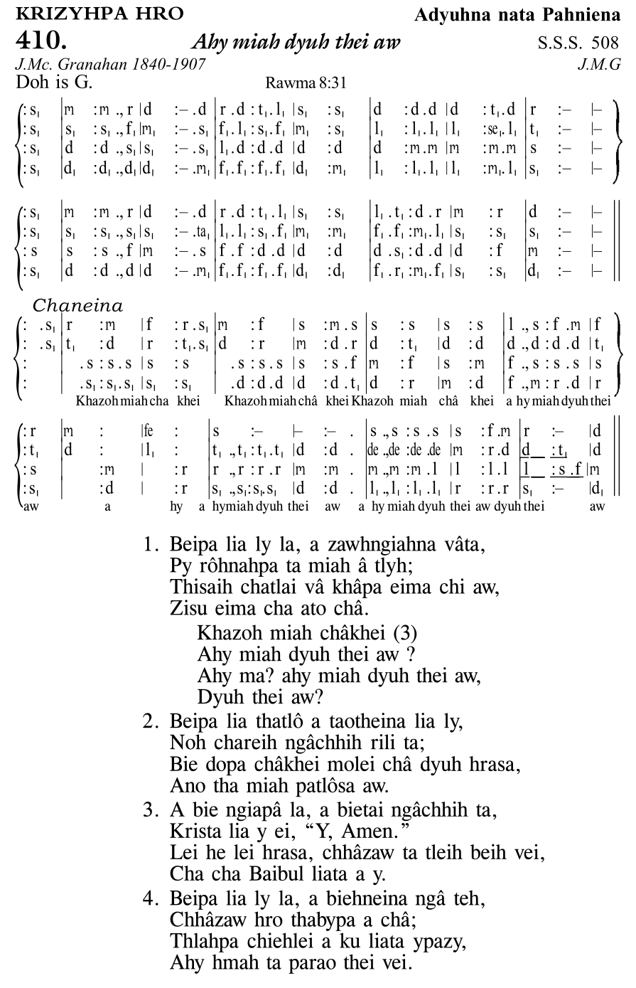 Hymn 410, “Ahy miah dyuh thei aw”, Edition 11
