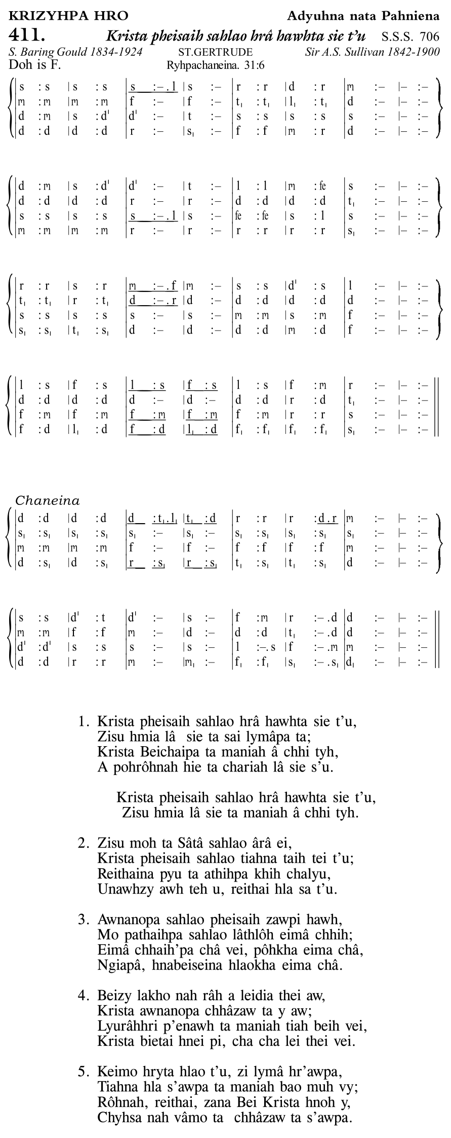 Hymn 411, “Krista pheisaih sahlao hrâ hawhta sie t'u”, Edition 11