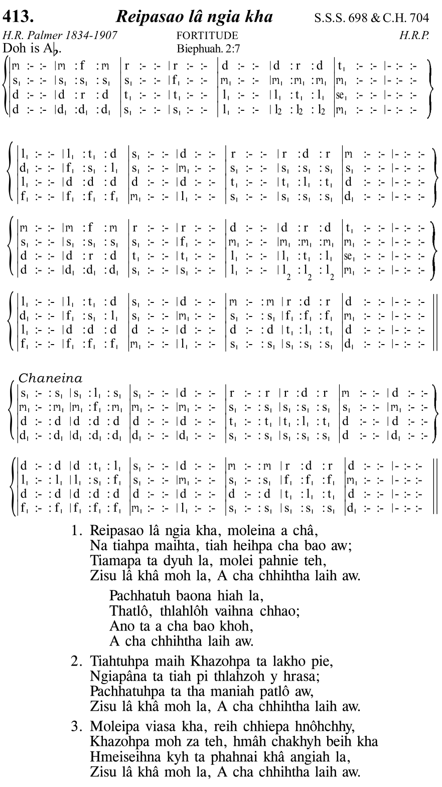 Hymn 413, “Reipasao lâ ngia kha”, Edition 11