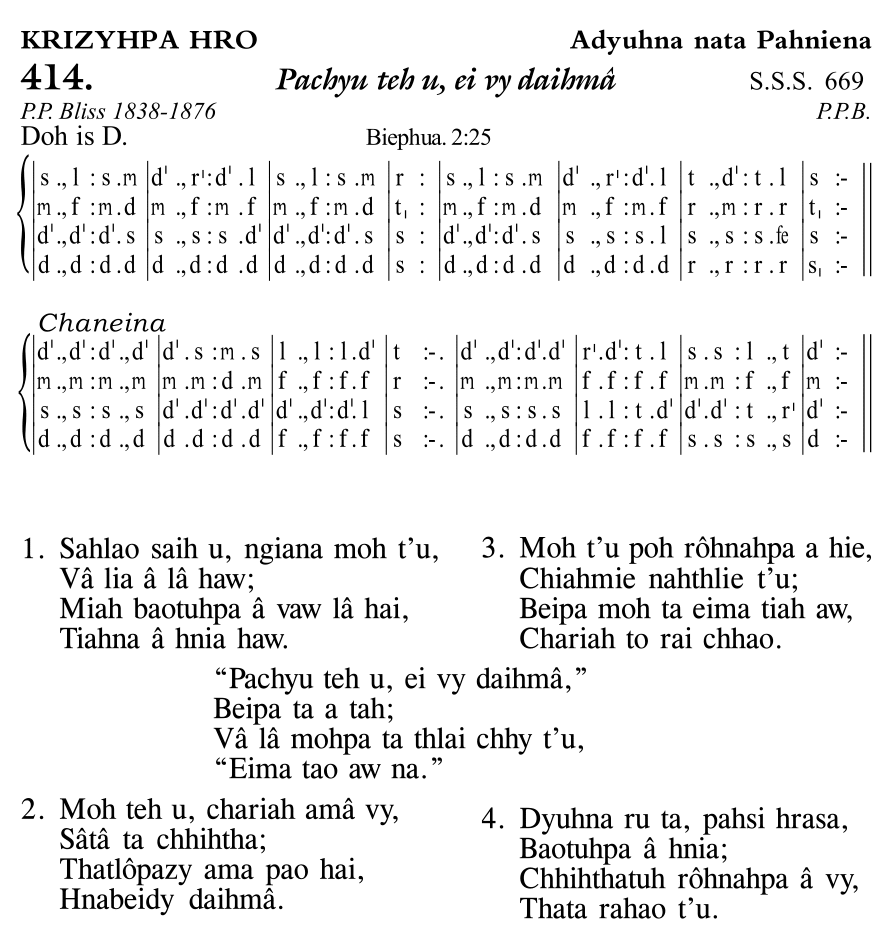 Hymn 414, “Pachyu teh u, ei vy daihmâ”, Edition 11