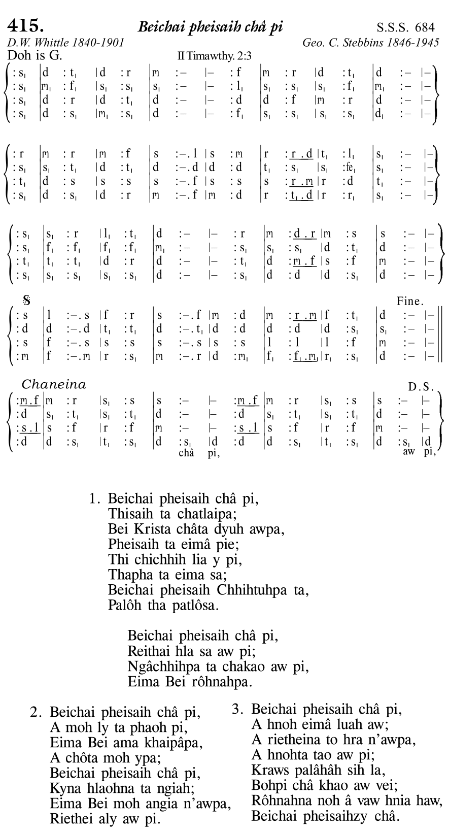 Hymn 415, “Beichai pheisaih châ pi”, Edition 11