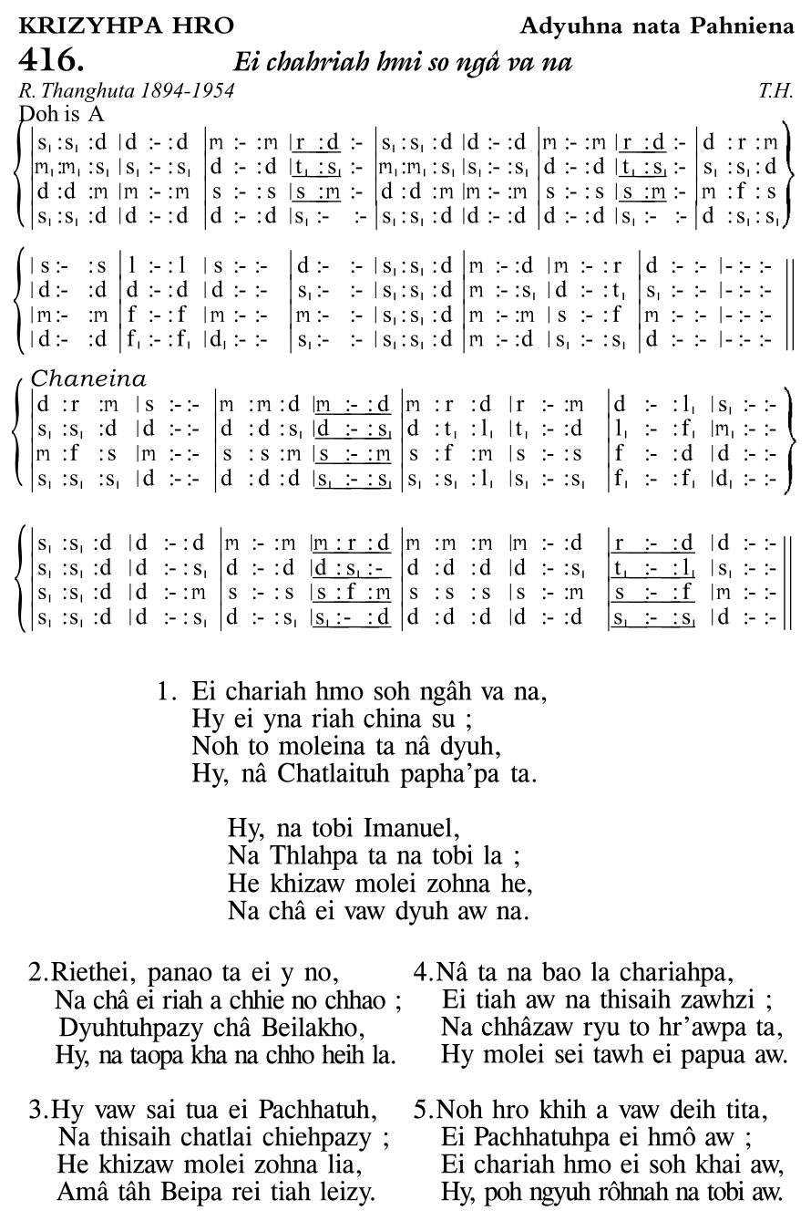 Hymn 416, “Ei chahriah hmi so ngâ va na”, Edition 11