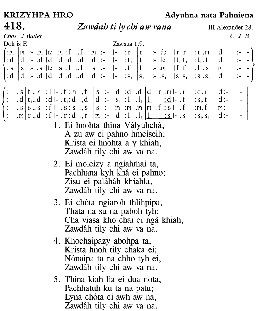 Hymn 418, “Zawdah ti ly chi aw vana”, Edition 11