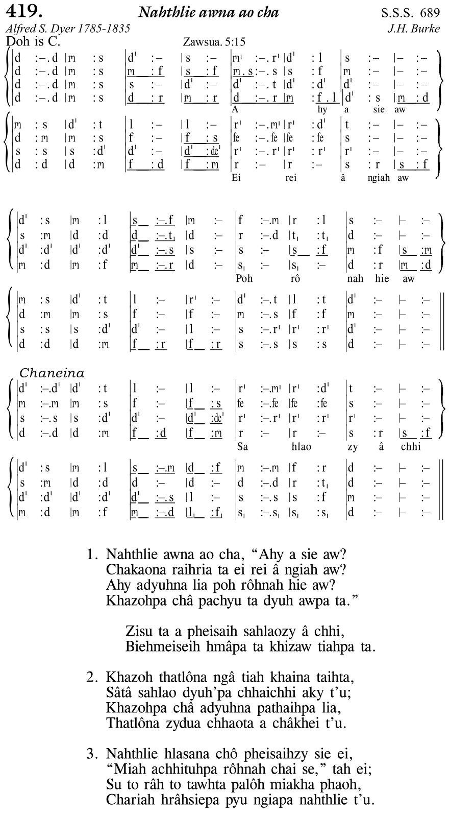 Hymn 419, “Nahthlie awna ao cha”, Edition 11