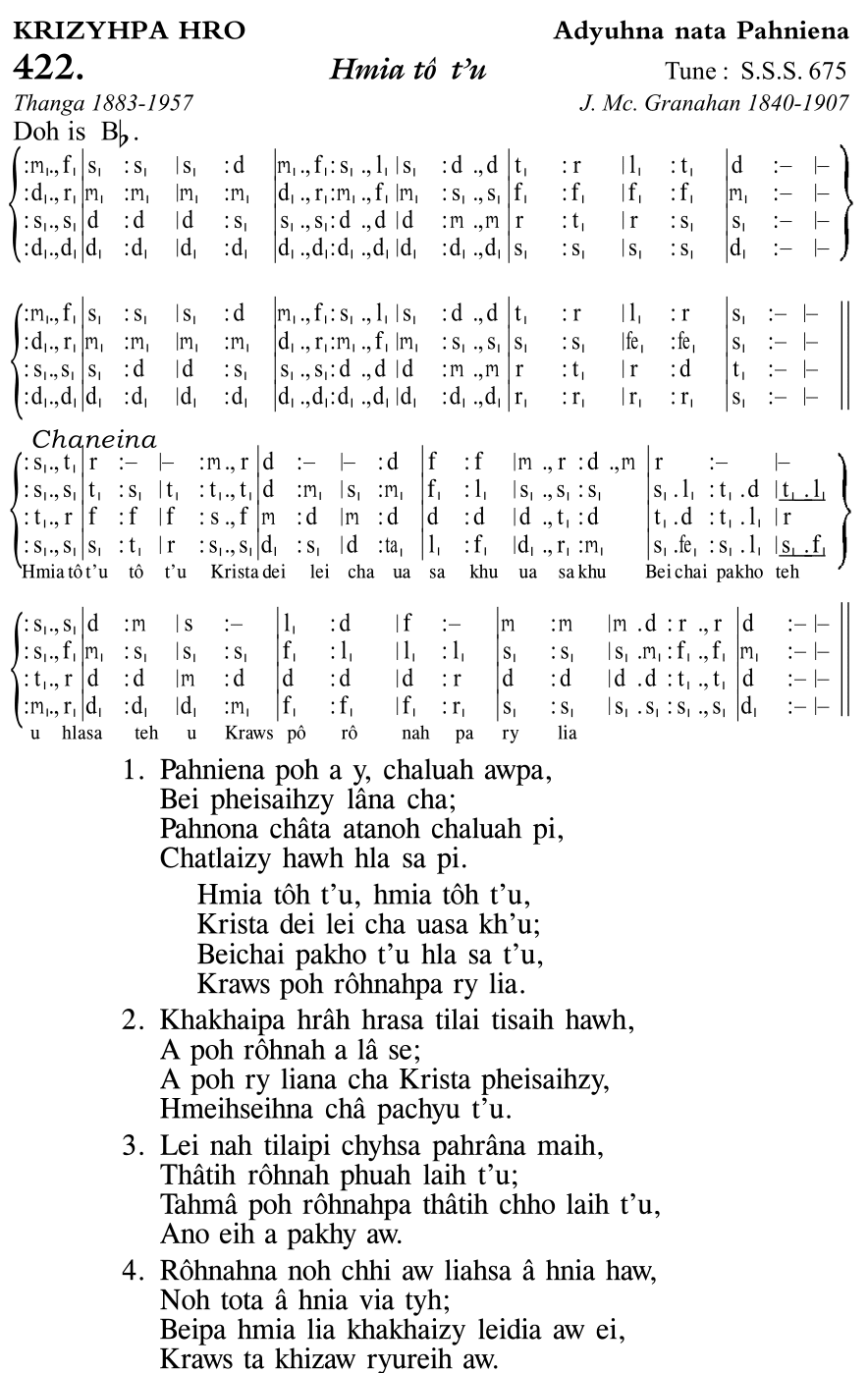 Hymn 422, “Hmia tô t'u”, Edition 11