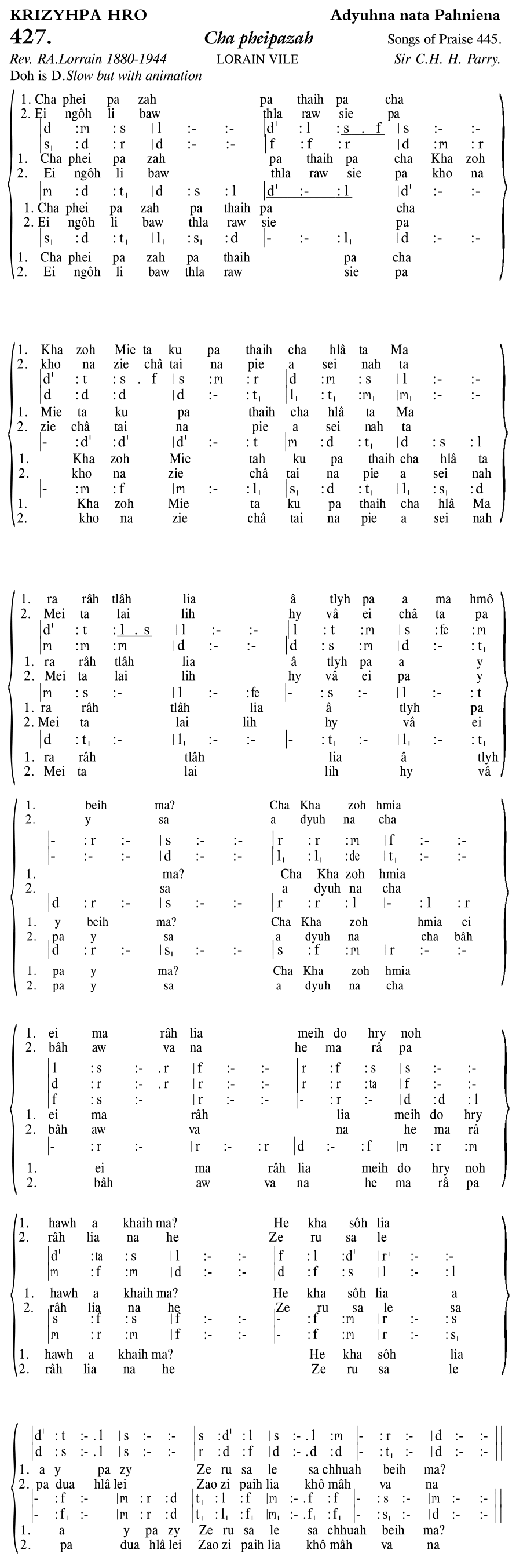 Hymn 427, “Cha pheipazah”, Edition 11