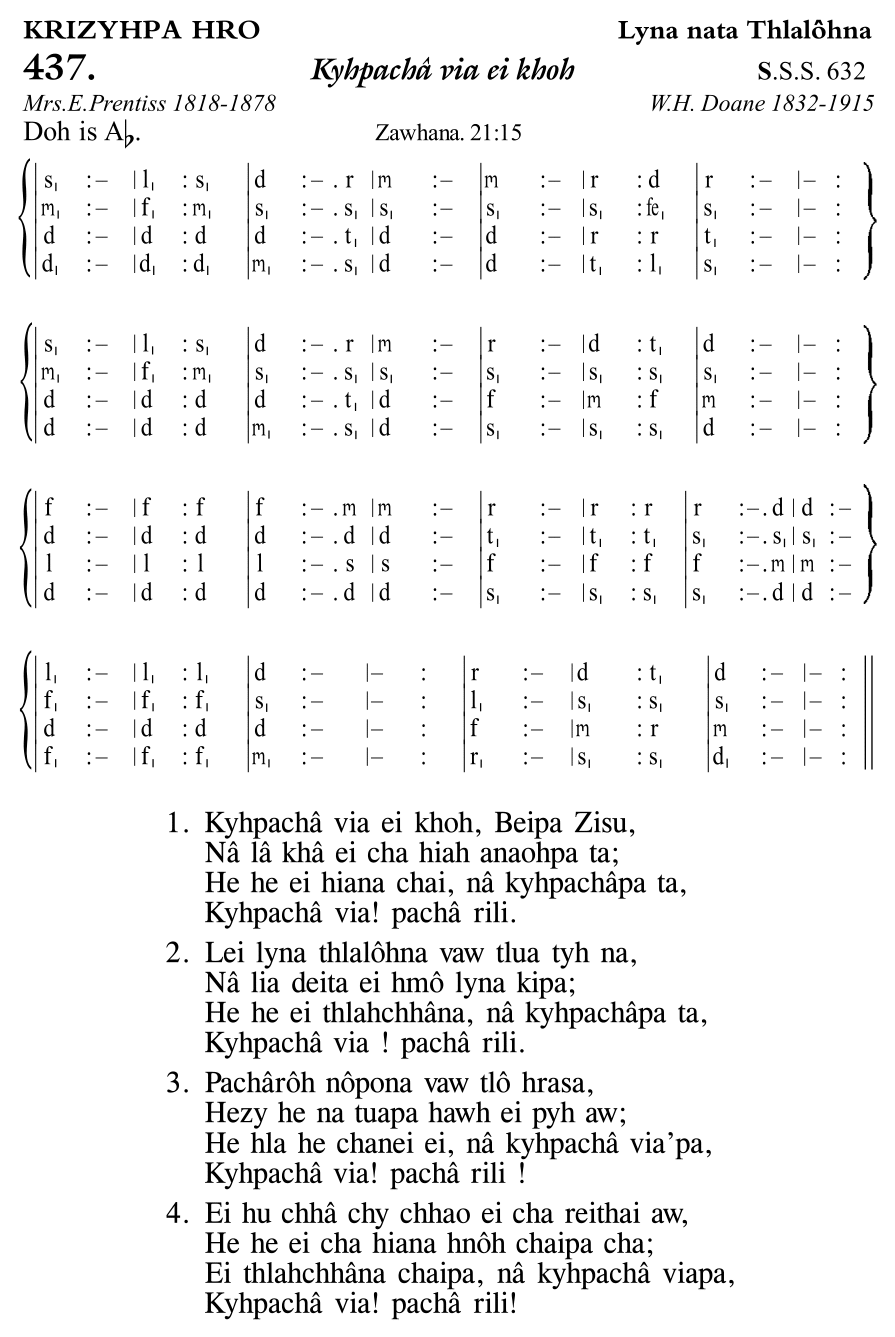Hymn 437, “Kyhpachâ via ei khoh”, Edition 11