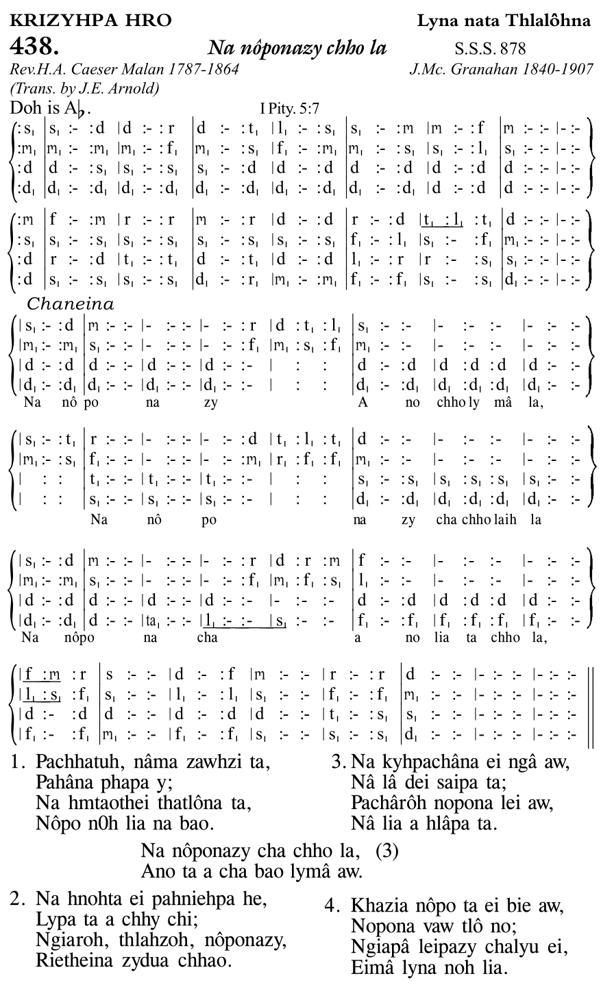 Hymn 438, “Na nôponazy chho la”, Edition 11