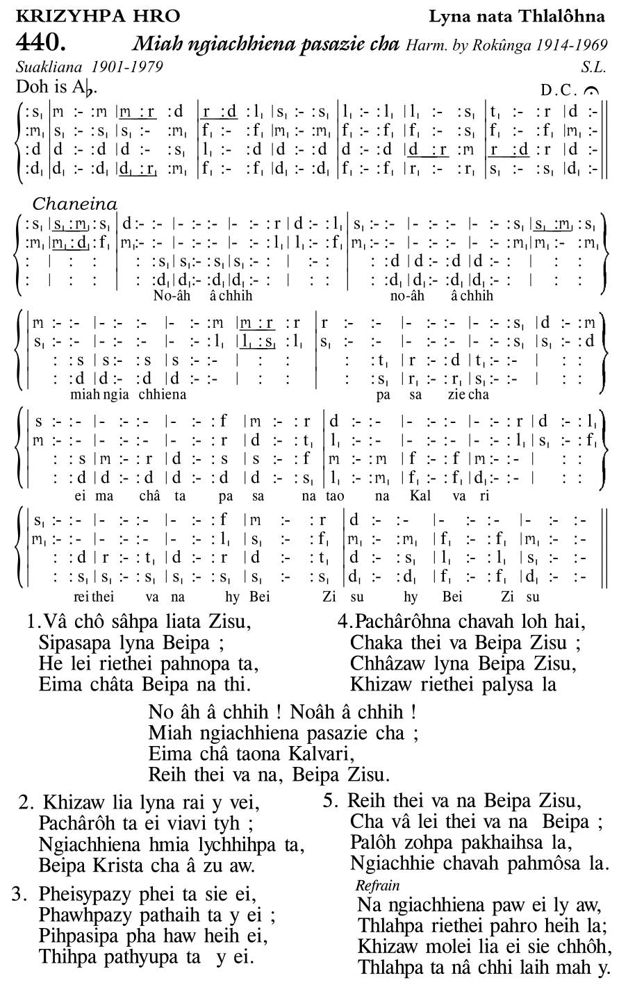 Hymn 440, “Miah ngiachhiena pasazie cha”, Edition 11