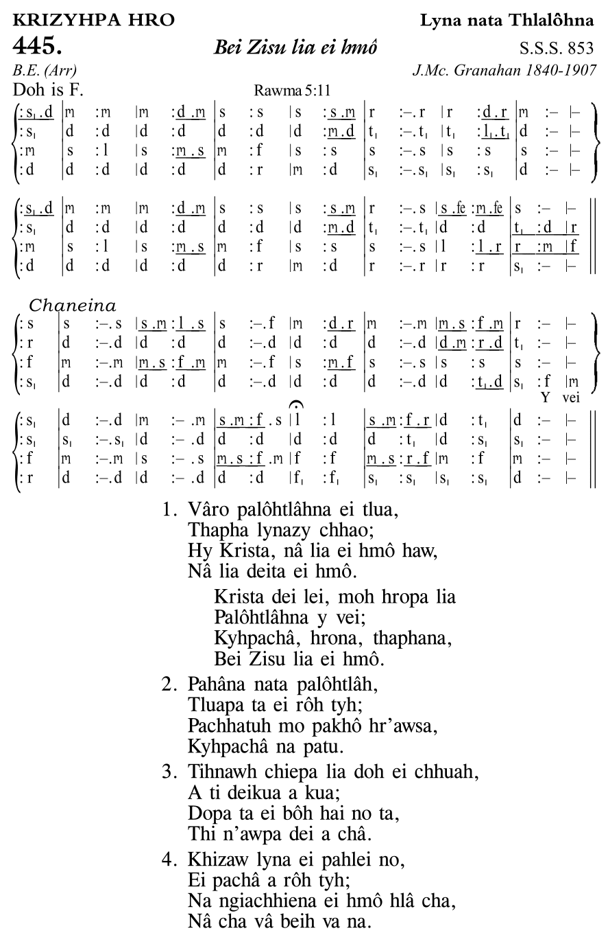 Hymn 445, “Bei Zisu lia ei hmô”, Edition 11