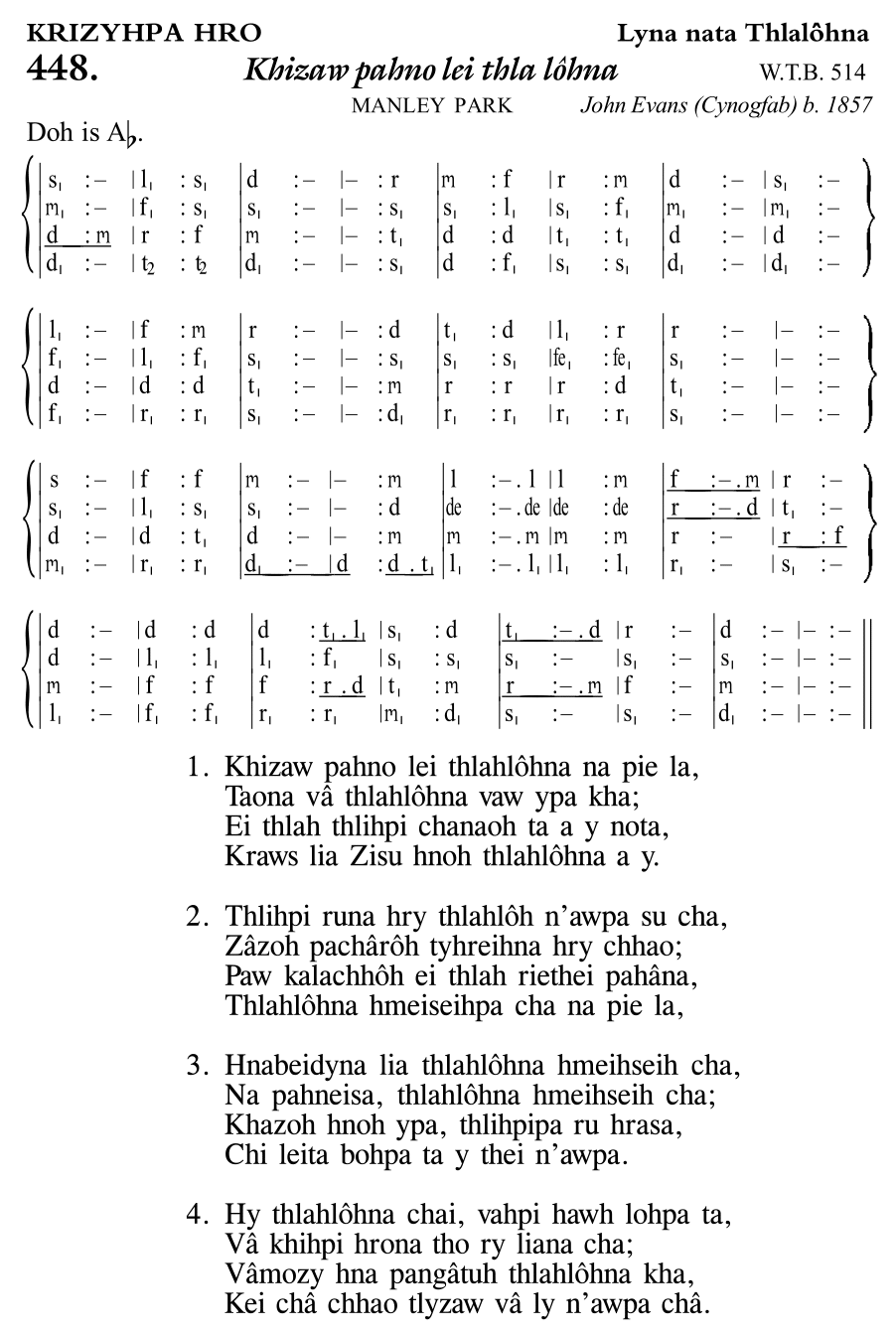 Hymn 448, “Khizaw pahno lei thla lôhna”, Edition 11