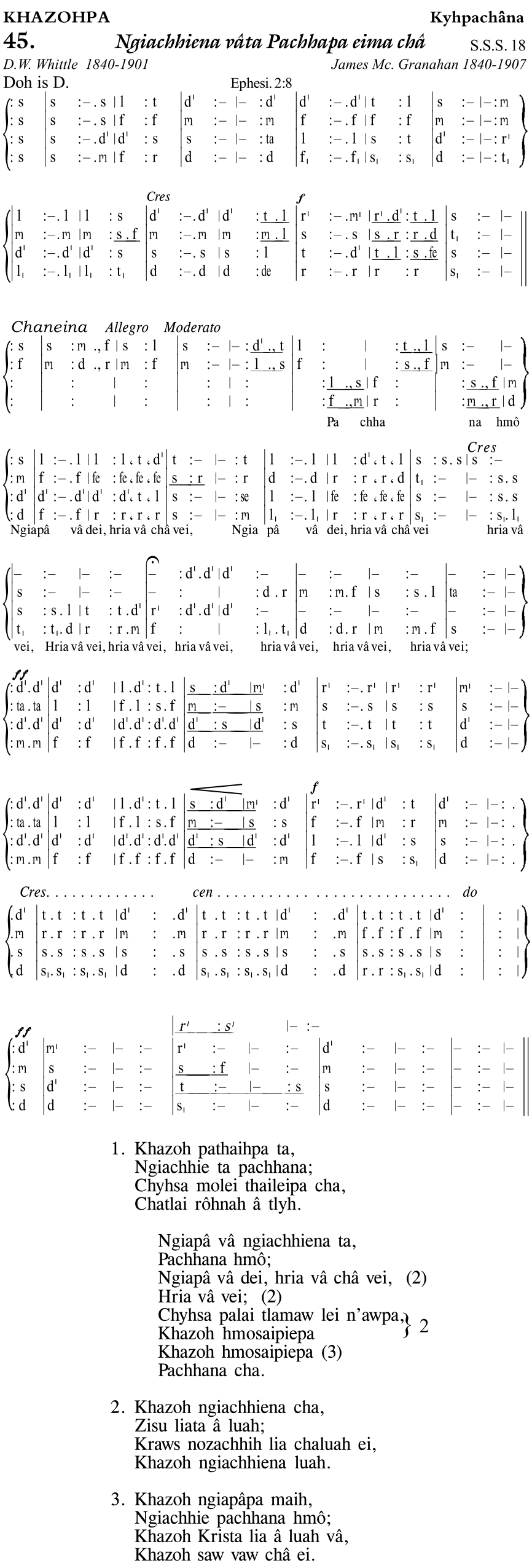 Hymn 45, “Ngiachhiena vâta Pachhapa eima châ”, Edition 11