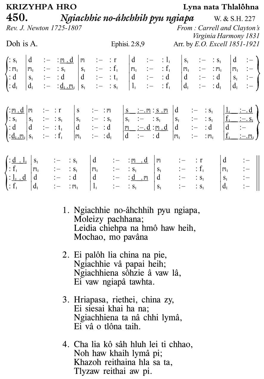 Hymn 450, “Ngiachhie no-âhchhih pyu ngiapa”, Edition 11