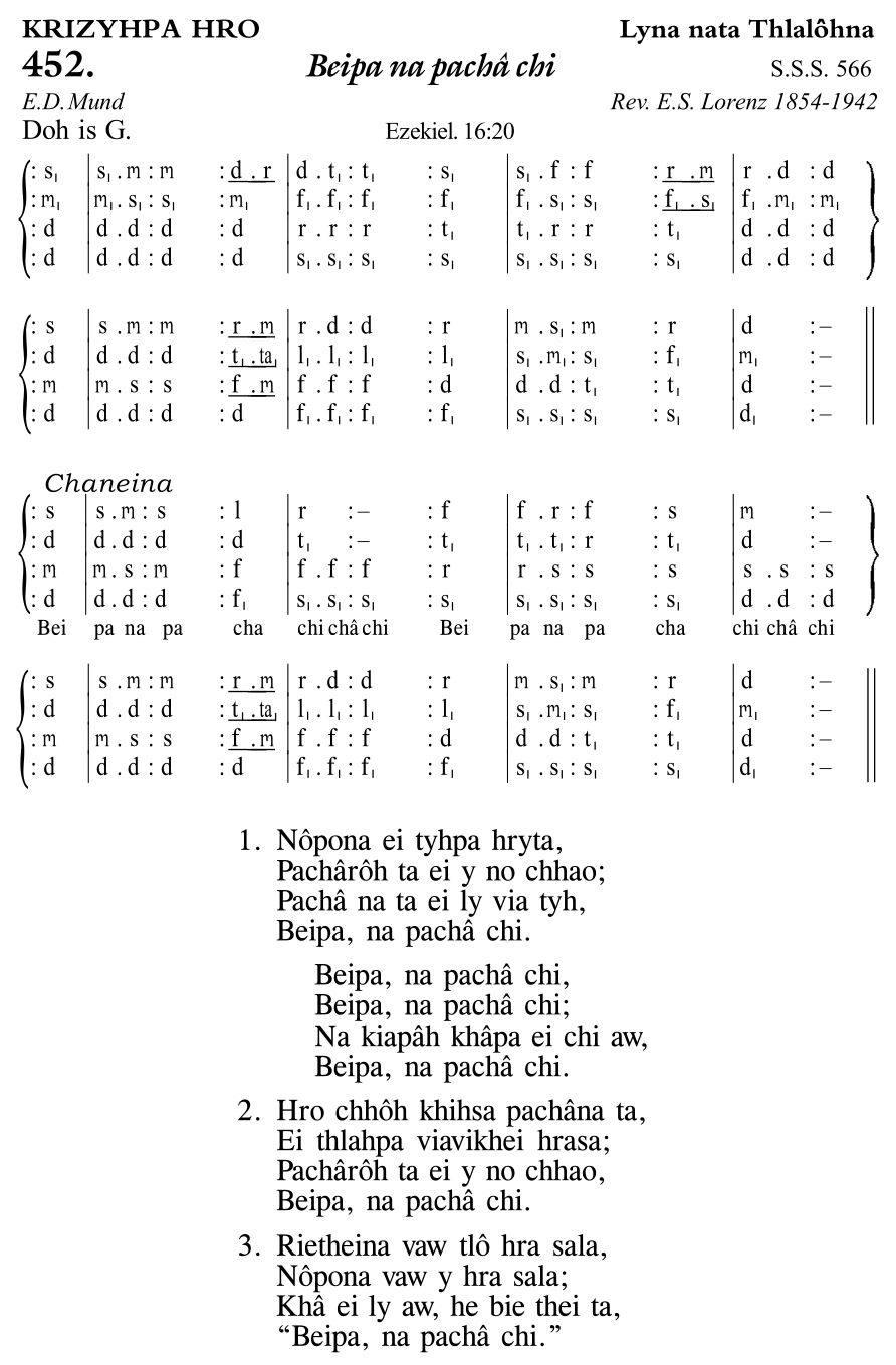 Hymn 452, “Beipa na pachâ chi”, Edition 11