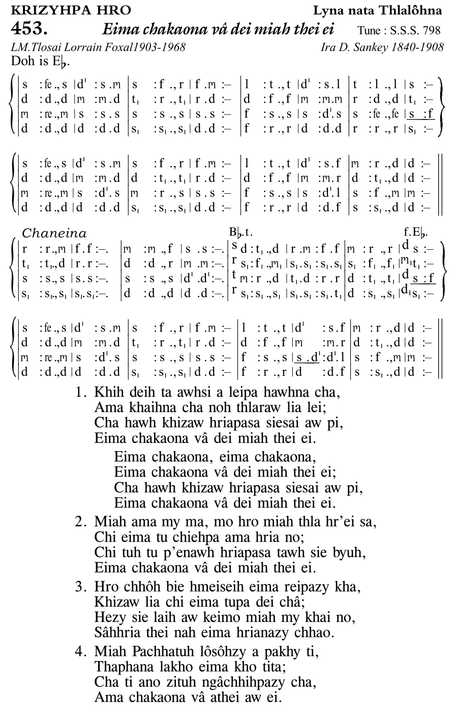 Hymn 453, “Eima chakaona vâ dei miah thei ei”, Edition 11