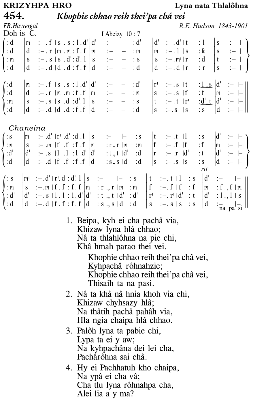 Hymn 454, “Khophie chhao reih thei’pa châ vei”, Edition 11