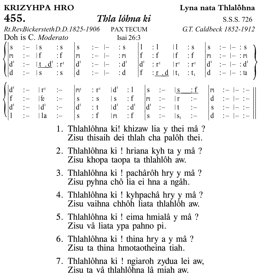 Hymn 455, “Thla lôhna ki”, Edition 11