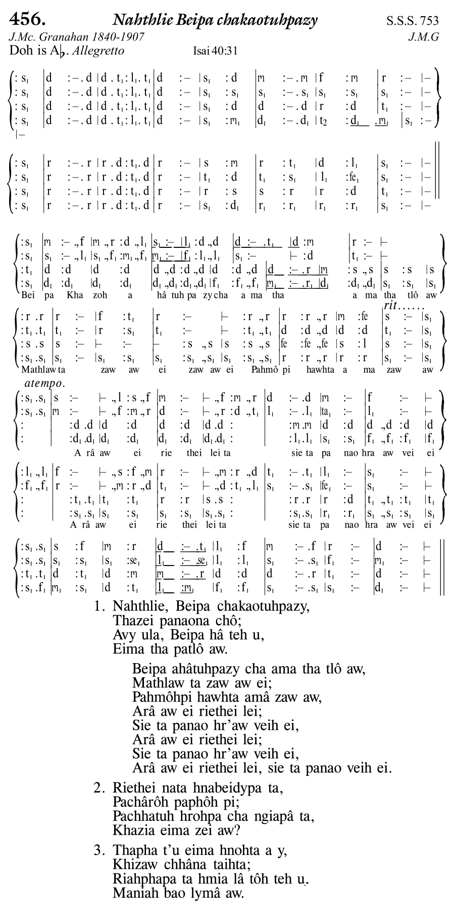 Hymn 456, “Nahthlie Beipa chakaotuhpazy”, Edition 11