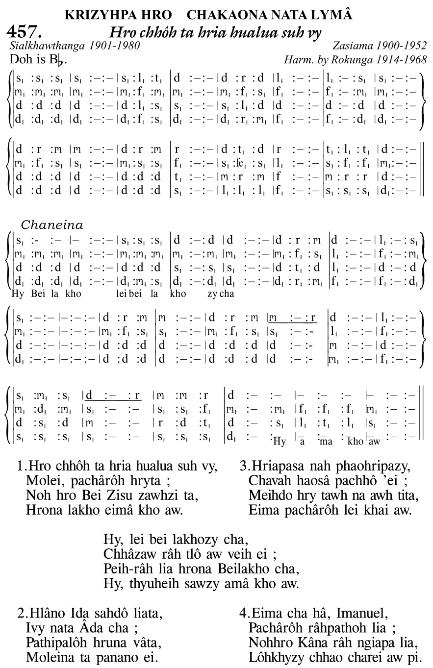 Hymn 457, “Hro chhôh ta hria hualua suh vy”, Edition 11