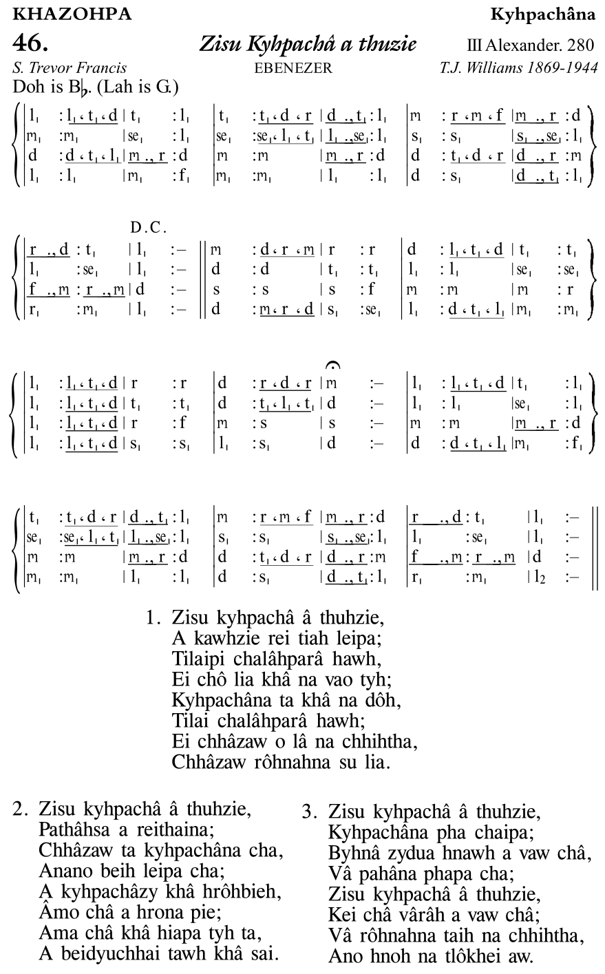 Hymn 46, “Zisu Kyhpachâ a thuzie”, Edition 11