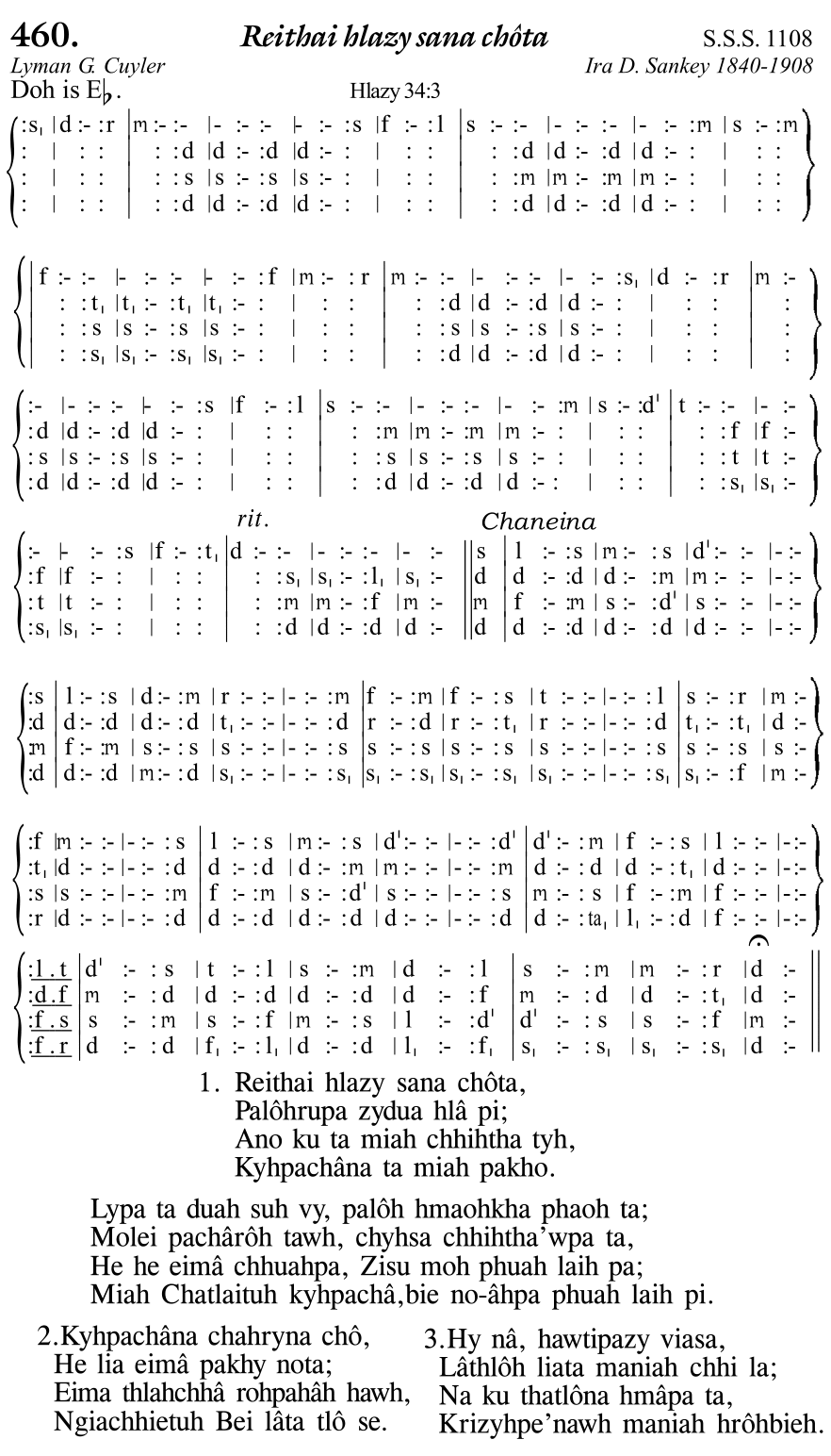 Hymn 460, “Reithai hlazy sana chôta”, Edition 11