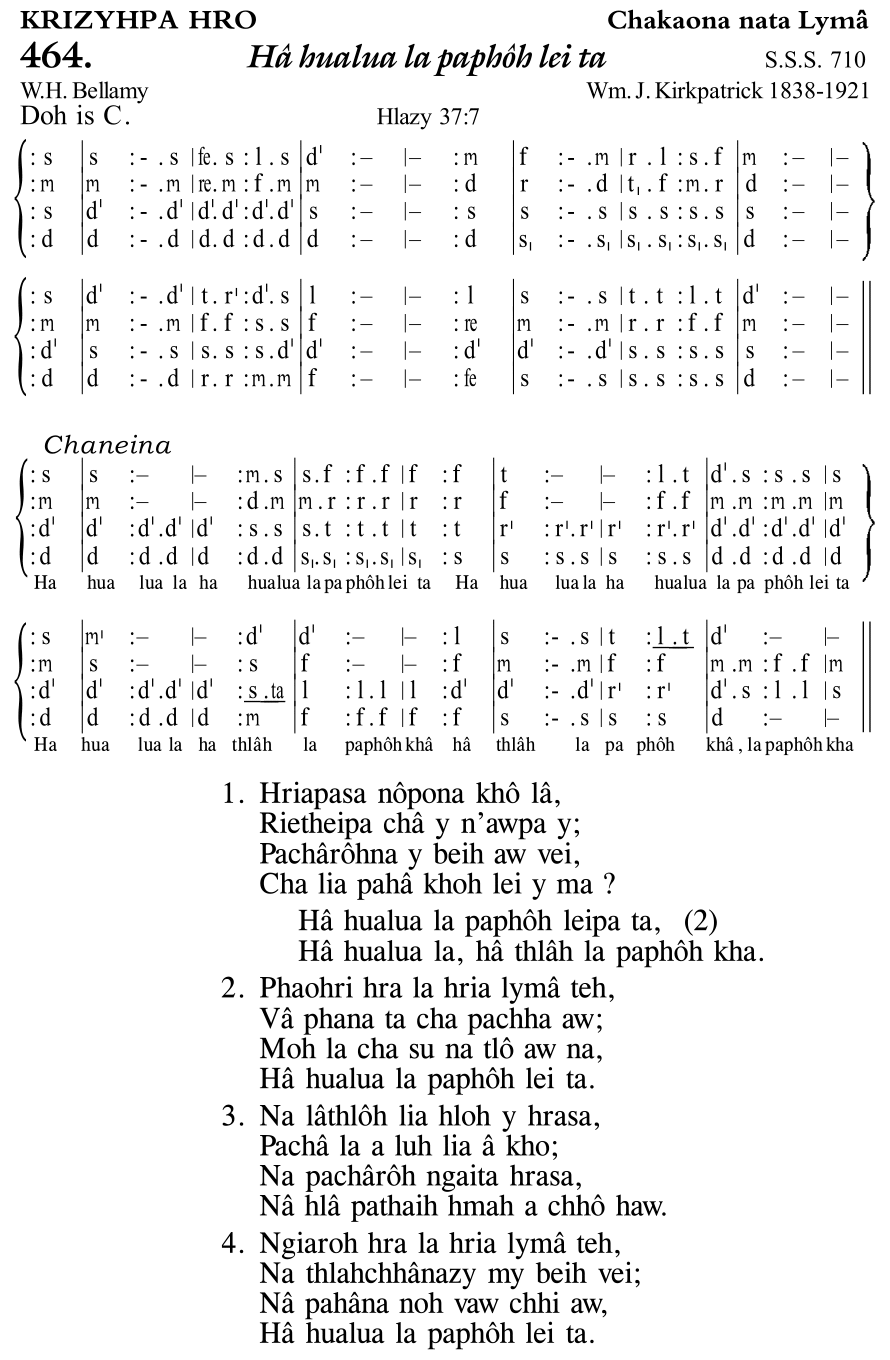 Hymn 464, “Hâ hualua la paphôh lei ta”, Edition 11