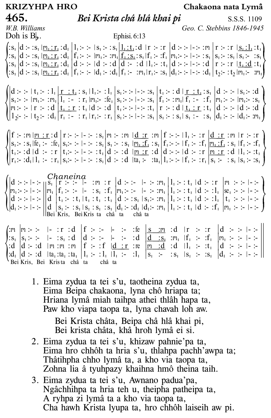 Hymn 465, “Bei Krista châ hlâ khai pi”, Edition 11
