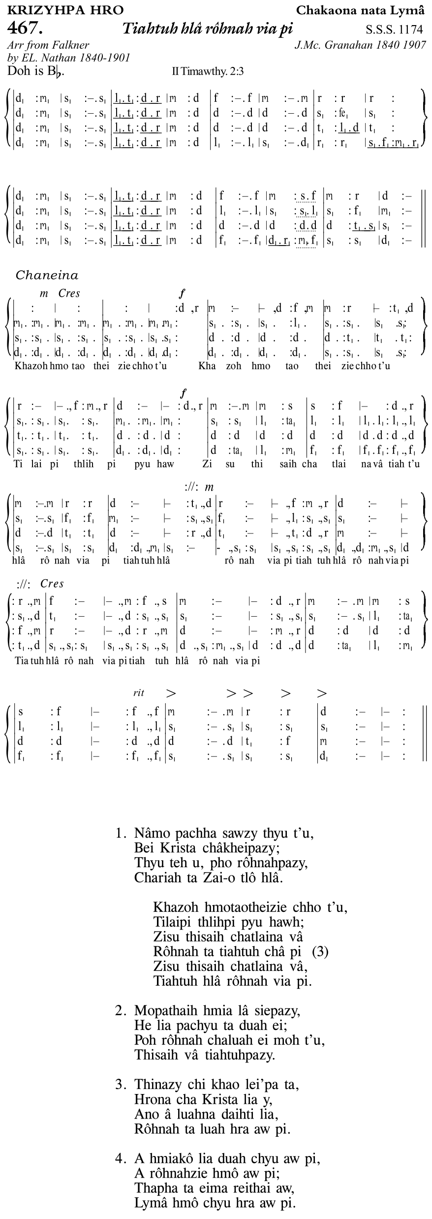 Hymn 467, “Tiahtuh hlâ rôhnah via pi”, Edition 11