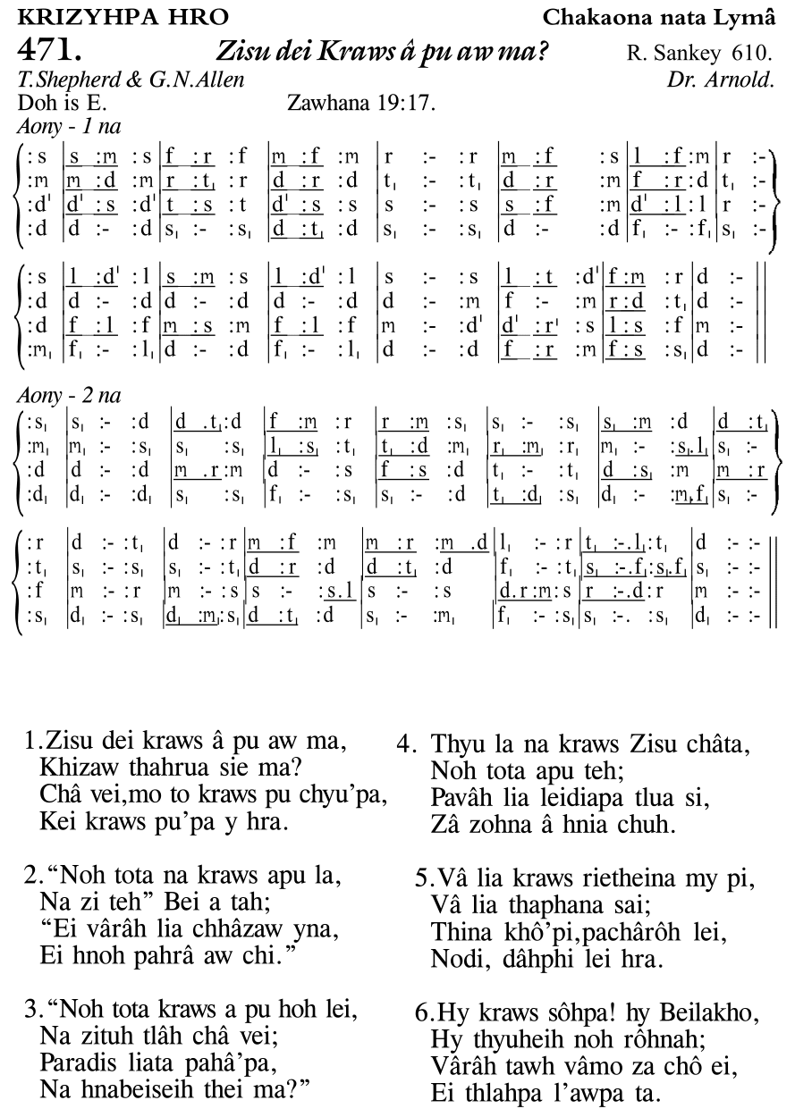 Hymn 471, “Zisu dei Kraws â pu aw ma?”, Edition 11