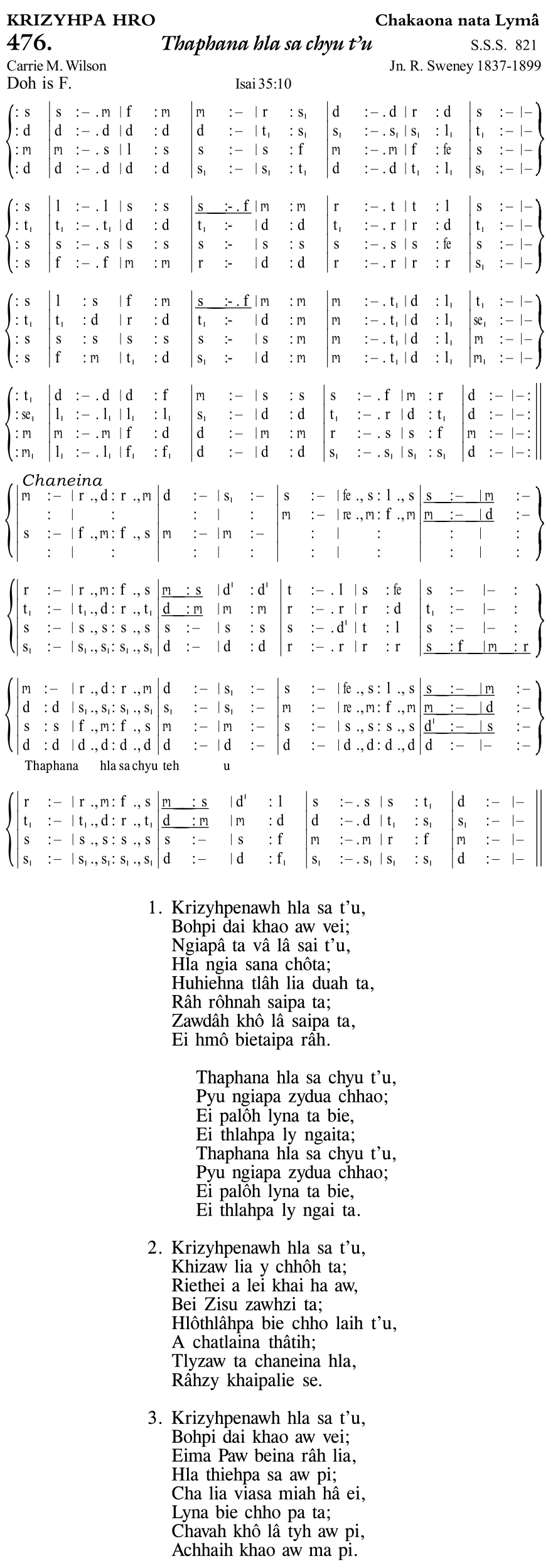 Hymn 476, “Thaphana hla sa chyu t’u”, Edition 11