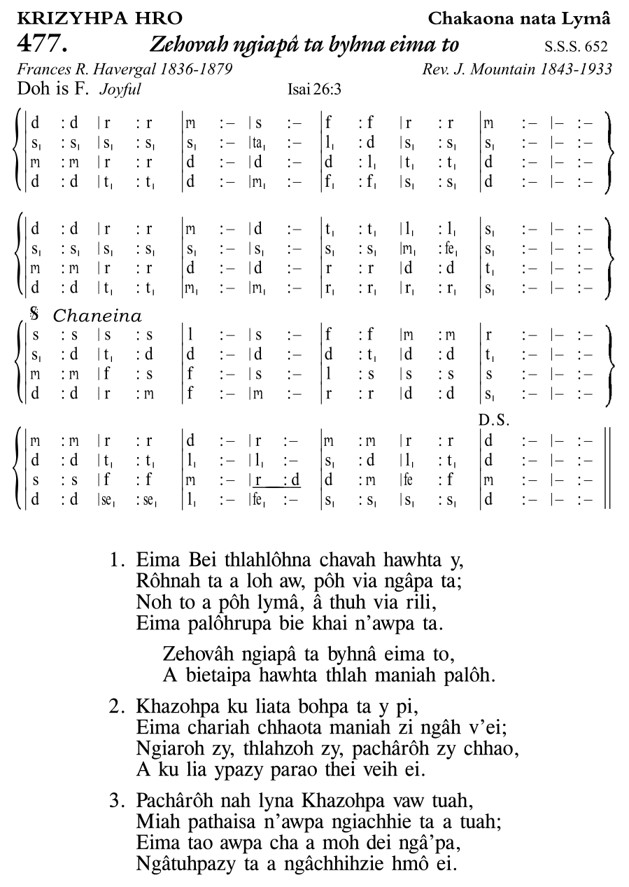 Hymn 477, “Zehovah ngiapâ ta byhna eima to”, Edition 11