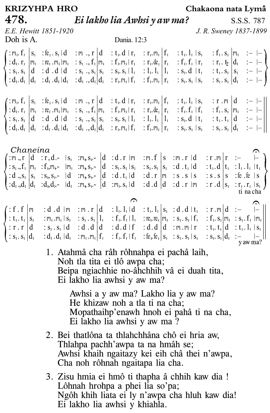 Hymn 478, “Ei lakho lia Awhsi y aw ma?”, Edition 11