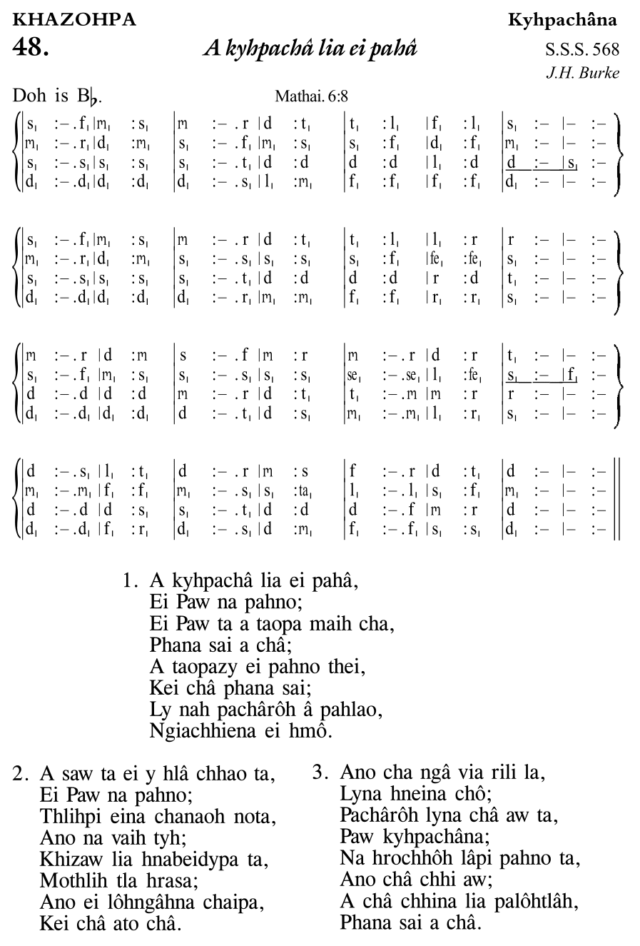 Hymn 48, “A kyhpachâ lia ei pahâ”, Edition 11