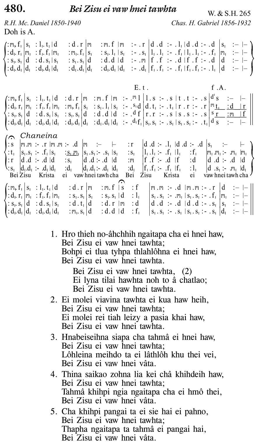 Hymn 480, “Bei Zisu ei vaw hnei tawhta”, Edition 11