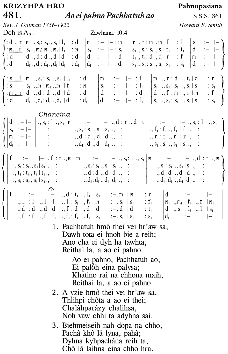 Hymn 481, “Ao ei pahno Pachhatuh ao”, Edition 11