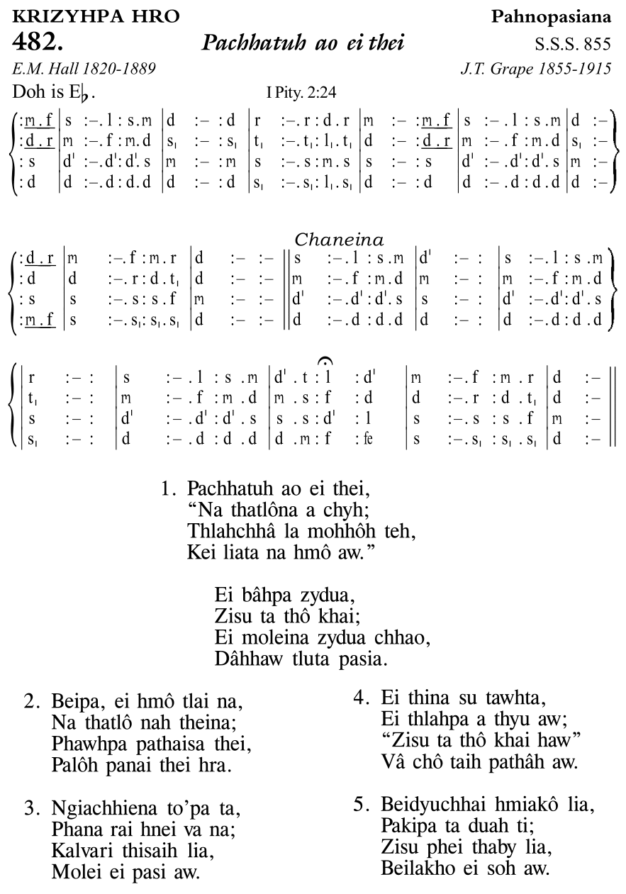 Hymn 482, “Pachhatuh ao ei thei”, Edition 11