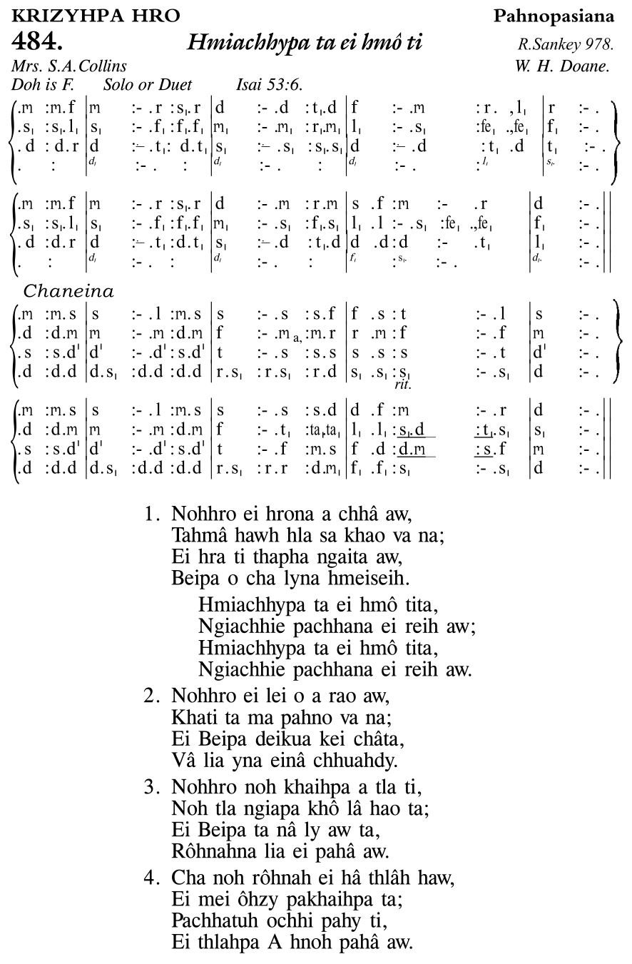 Hymn 484, “Hmiachhypa ta ei hmô ti”, Edition 11