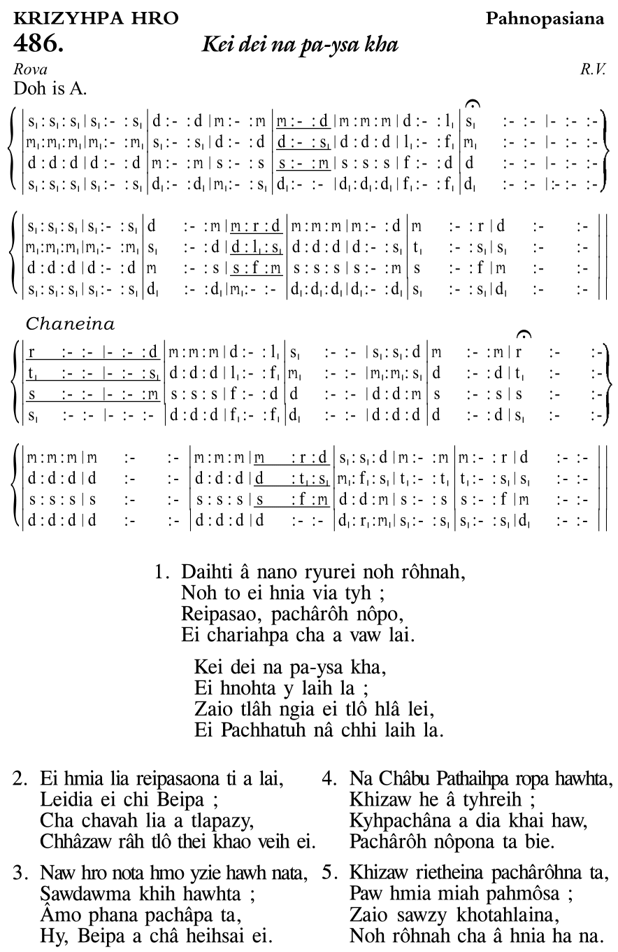 Hymn 486, “Kei dei na pa-ysa kha”, Edition 11