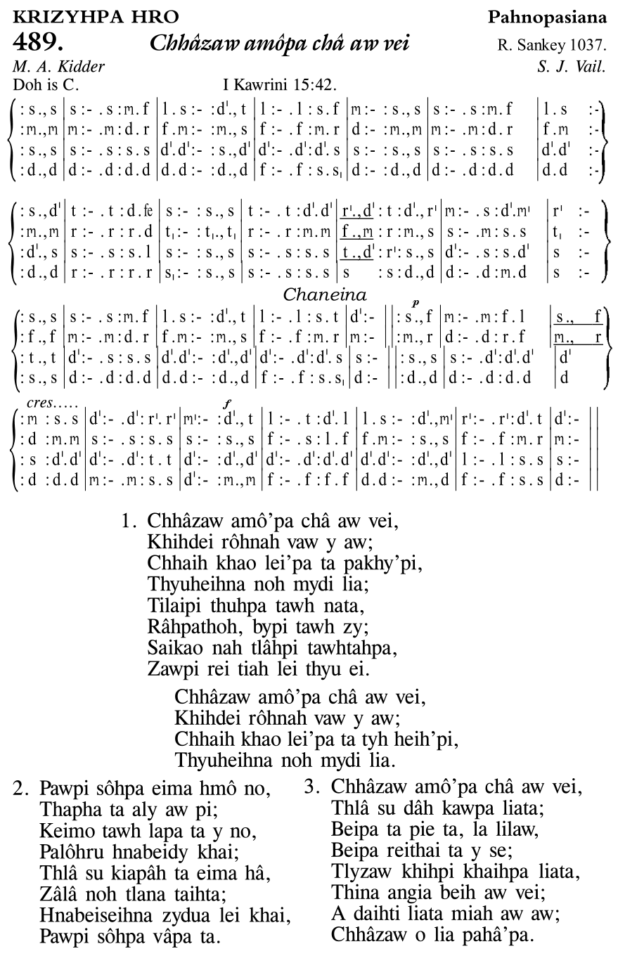 Hymn 489, “Chhâzaw amôpa châ aw vei”, Edition 11