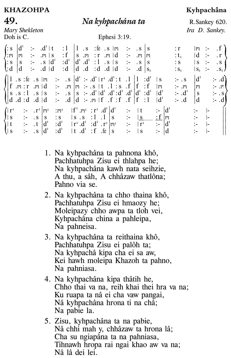 Hymn 49, “Na kyhpachâna ta”, Edition 11