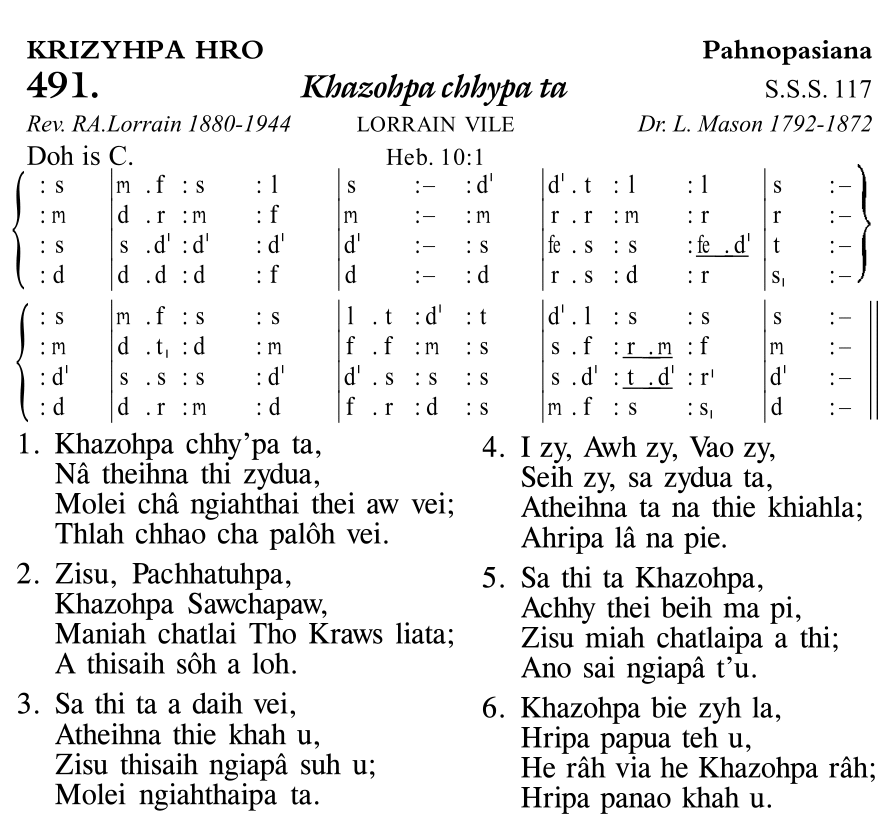 Hymn 491, “Khazohpa chhypa ta”, Edition 11
