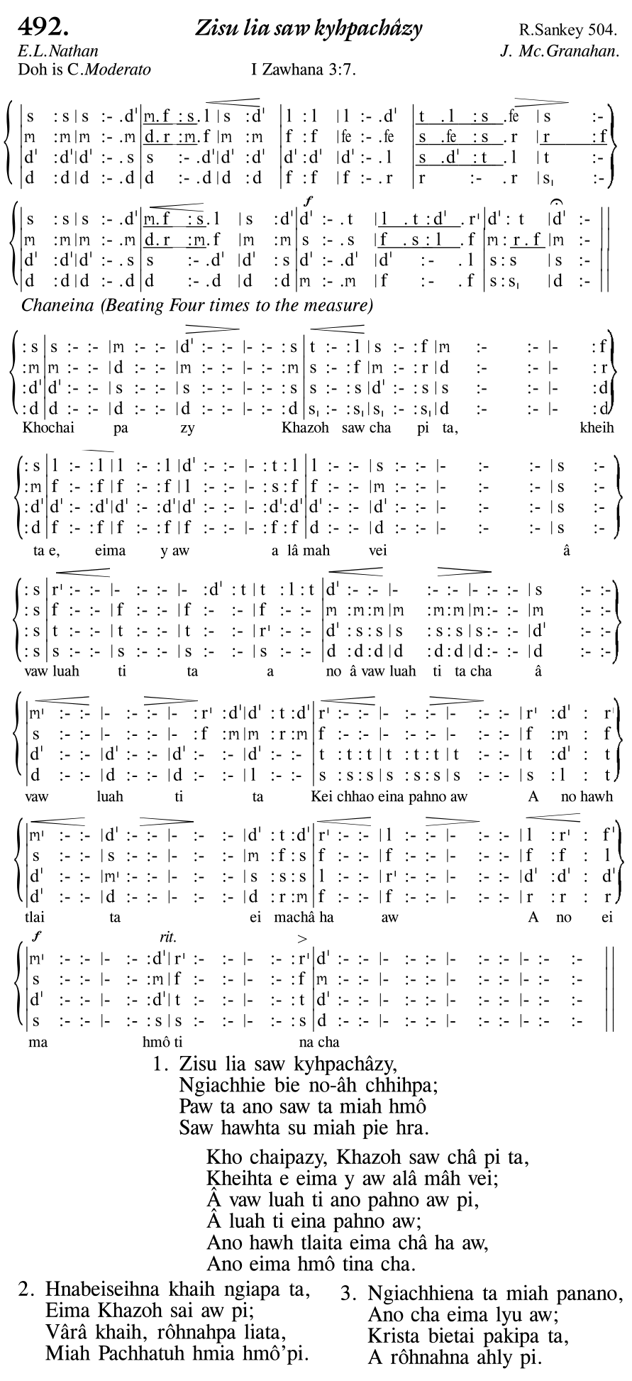 Hymn 492, “Zisu lia saw kyhpachâzy”, Edition 11