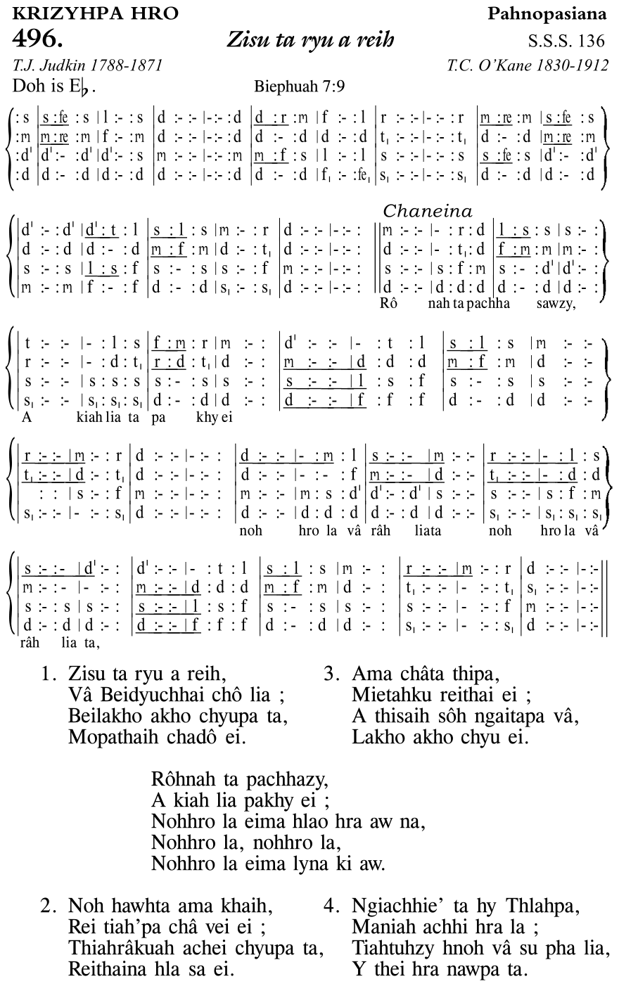 Hymn 496, “Zisu ta ryu a reih”, Edition 11