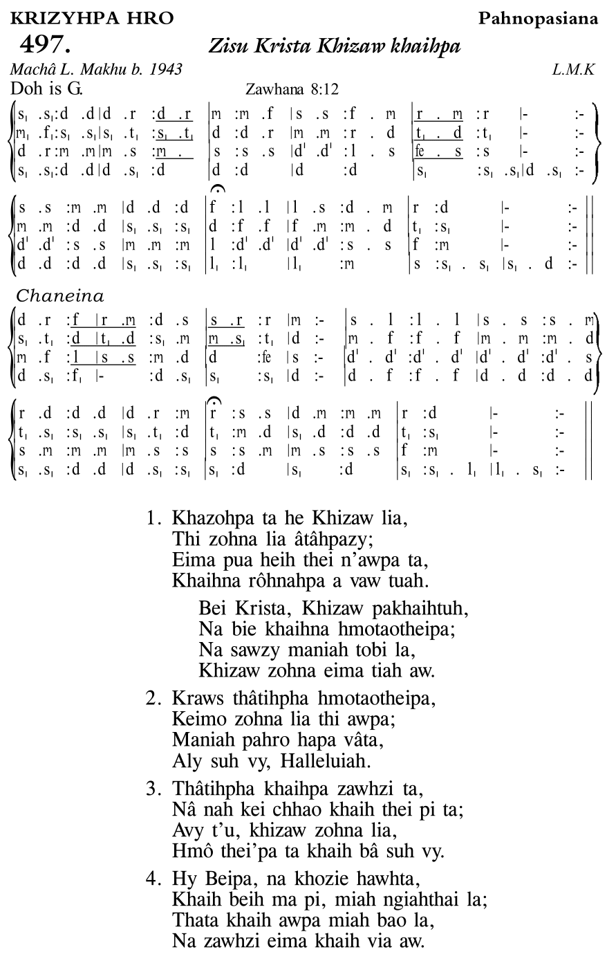 Hymn 497, “Zisu Krista Khizaw khaihpa”, Edition 11