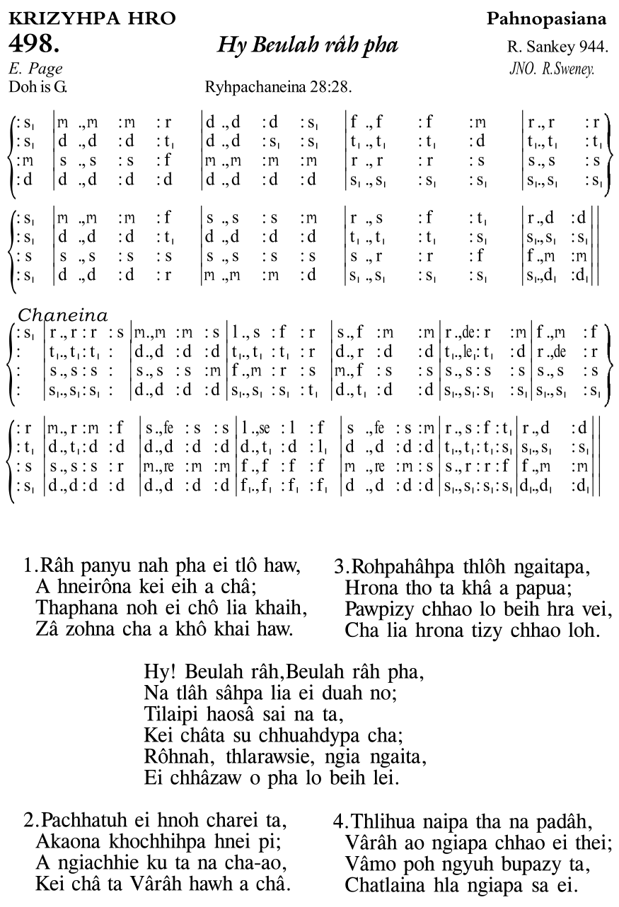 Hymn 498, “Hy Beulah râh pha”, Edition 11