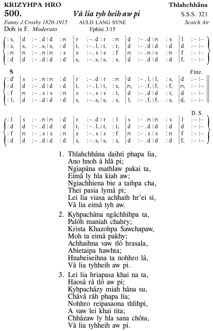 Hymn 500, “Vâ lia tyh heih aw pi”, Edition 11