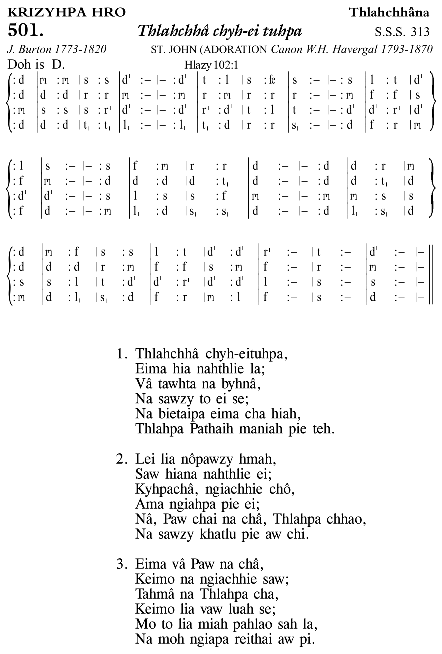 Hymn 501, “Thlahchhâ chyh-ei tuhpa”, Edition 11