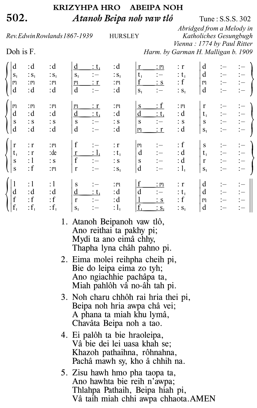Hymn 502, “Atanoh Beipa noh vaw tlô”, Edition 11