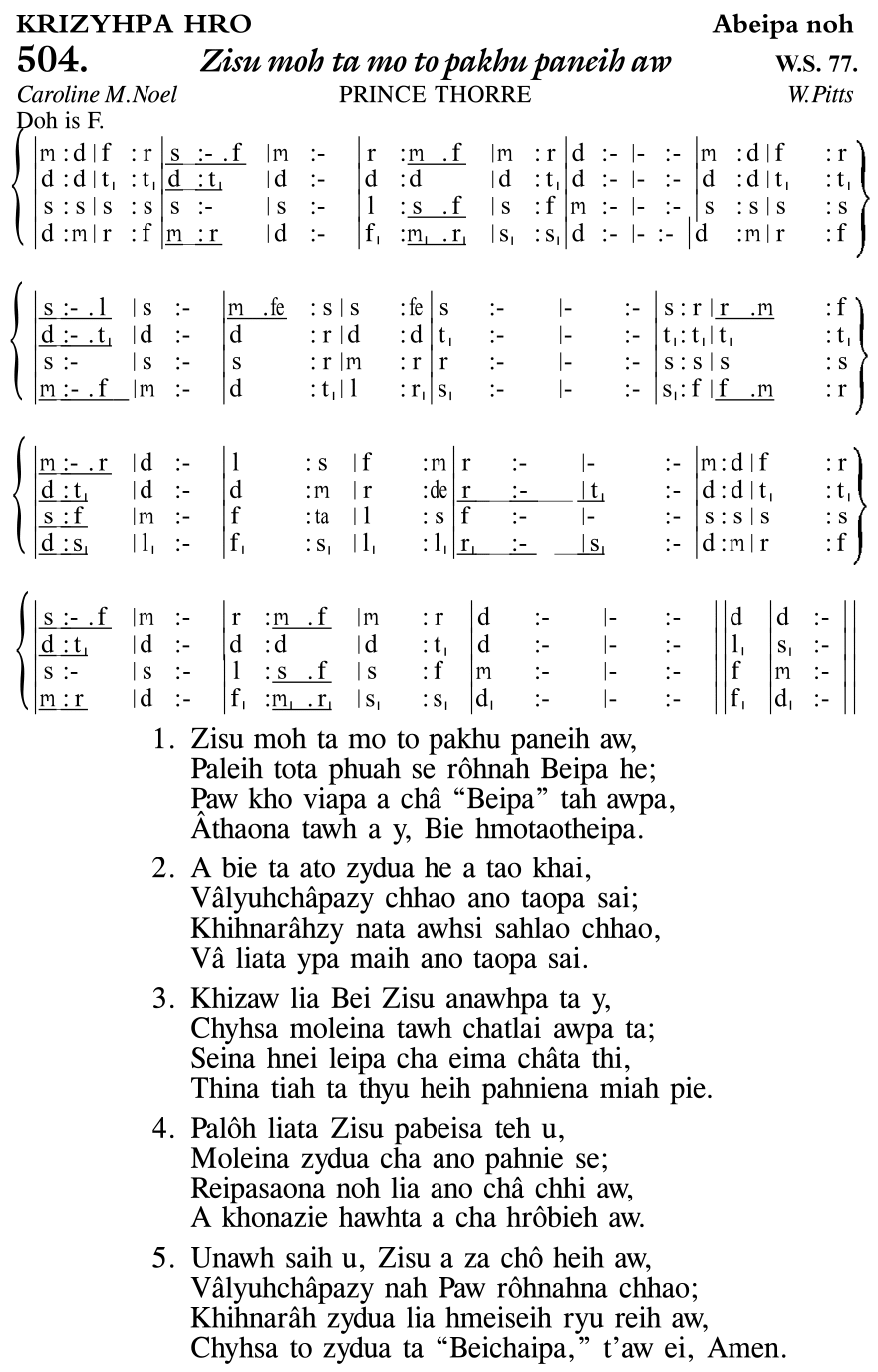 Hymn 504, “Zisu moh ta mo to pakhu paneih aw”, Edition 11
